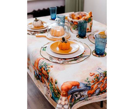 Скатертина 135х350 гобеленова Гарбузові гноми Прованс (036250), Тип: скатертини, Основний колір: помаранчевий, Форма скатертини: прямокутна, Розмір: 135x350, зображення 3