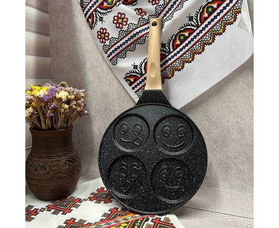 Сковорода для оладий 22 см Улыбки с антипригарным покрытием Black Marble индукционная Kamille (4216), изображение 2