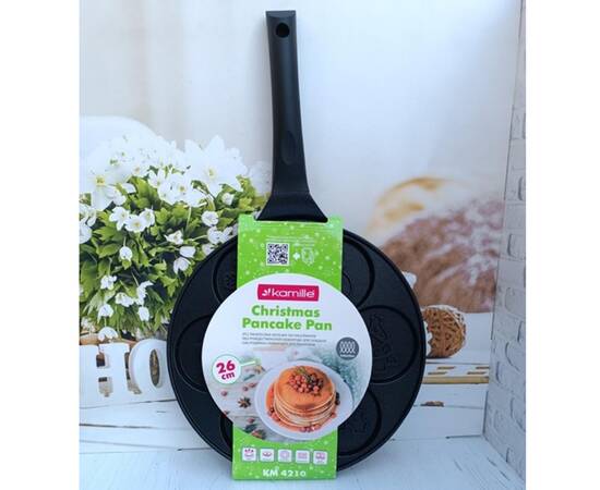 Сковорода для оладий 26 см Рождественская с антипригарным покрытием индукционная Kamille (4210), изображение 3