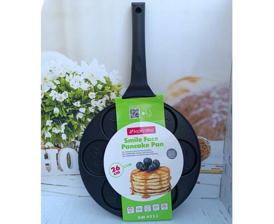 Сковорода для оладок 26 см Посмішки з антипригарним покриттям індукційна Kamille (4211), зображення 3