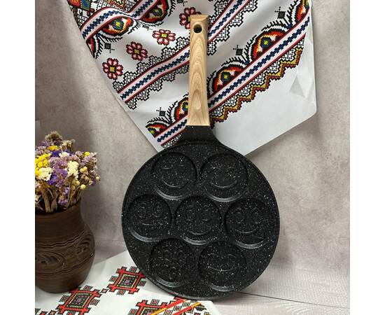 Сковорода для оладий 26 см Улыбки с антипригарным покрытием Black Marble Kamille (4214), изображение 2