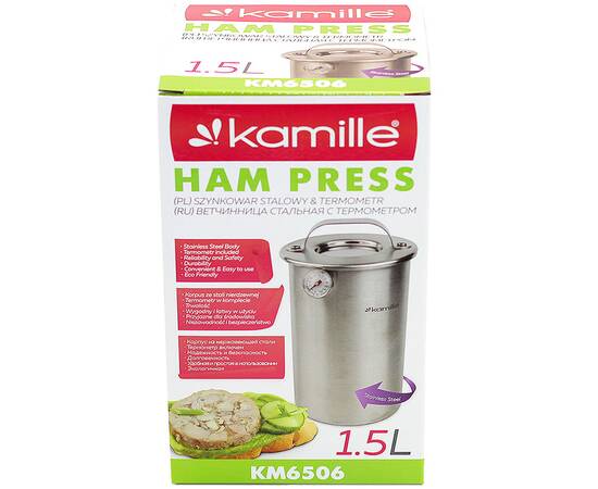 Ветчинница из нержавеющей стали с термометром 1,5 л Kamille (6506), изображение 4