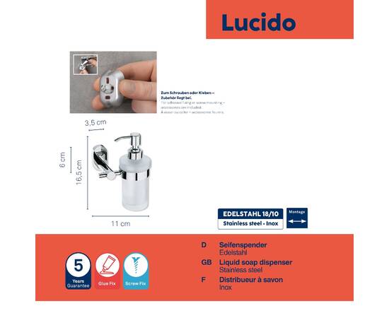 Дозатор для рідкого мила настінний KELA Lucido сріблястий 250 мл (22695), зображення 3