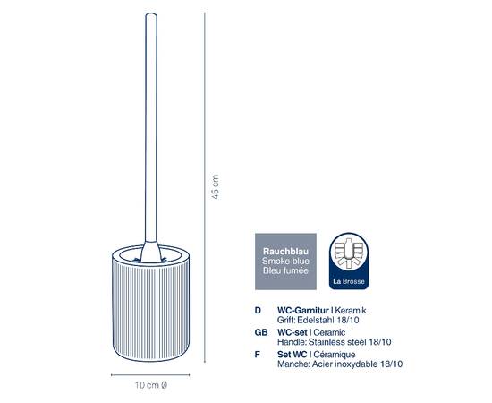 Ёршик для унитаза KELA Ava дымчасто-синий 45х10 см (24427), изображение 2