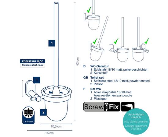 Йоршик для унітазу настінний KELA Alessio чорний 43х15 см (22749), зображення 3