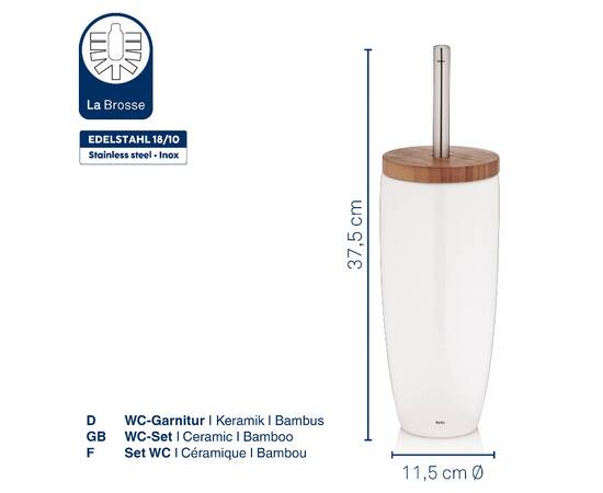 Ёршик для унитаза KELA Natura белый 37.5х11.5 см (20960), изображение 3