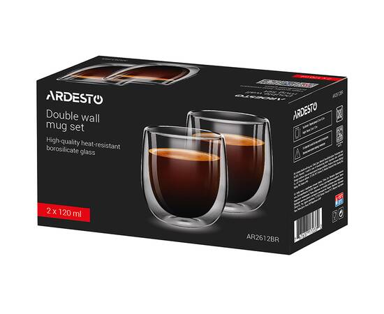 Набір чашок із подвійними стінками 120 мл 2шт Ardesto (AR2612BR), зображення 2