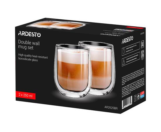 Набір чашок із подвійними стінками 250 мл 2шт Ardesto (AR2625BR), зображення 2