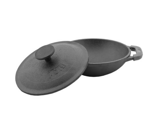 Сковорода WOK порционный чугунный эмалированный с крышкой и досточкой 22 см БІОЛ (18226ED), изображение 2