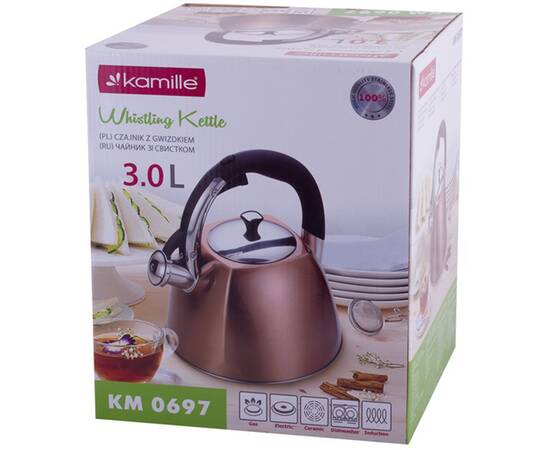 Чайник 3л із нержавіючої сталі зі свистком бронзовий колір Kamille (697), зображення 5