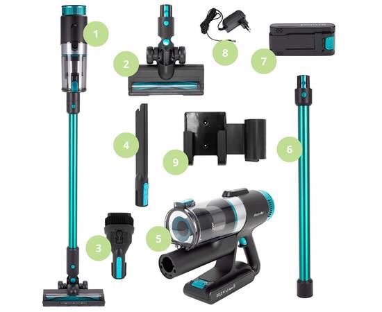 Бездротовий пилосос вертикальний 2в1 135Вт чорно-зелений Kamille (6901), зображення 3