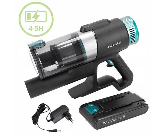 Бездротовий пилосос вертикальний 2в1 135Вт чорно-зелений Kamille (6901), зображення 6