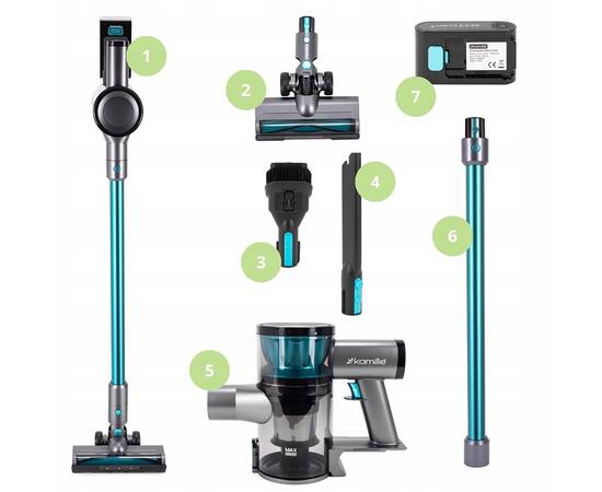 Бездротовий пилосос вертикальний 2в1 135Вт чорно-зелений Kamille (6902), зображення 3