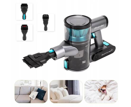 Бездротовий пилосос вертикальний 2в1 135Вт чорно-зелений Kamille (6902), зображення 5