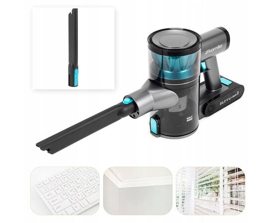 Бездротовий пилосос вертикальний 2в1 135Вт чорно-зелений Kamille (6902), зображення 6