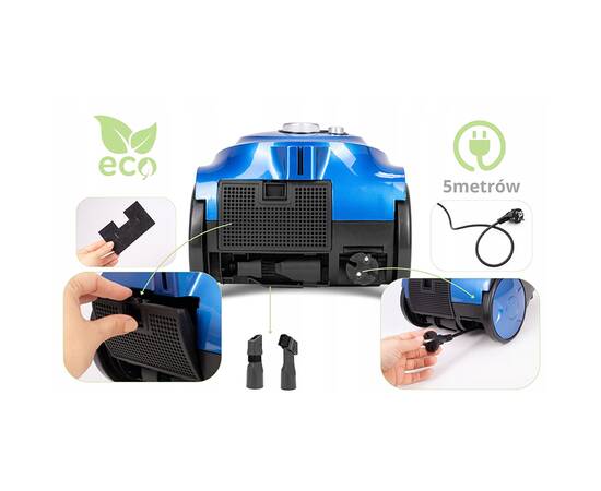 Пылесос с мешком 700Вт синий Kamille (6907), изображение 7