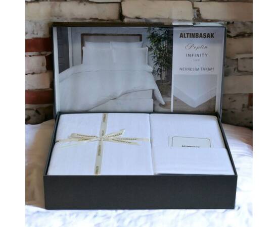 Постільна білизна Altinbasak поплін 200х220, Розмір: двоспальний євро 200х220, Основний колір: білий, зображення 3