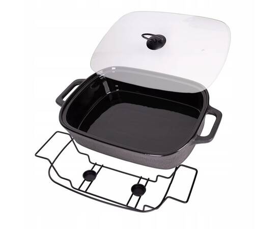 Марміт керамічний прямокутний 49x26.5x12 см 3,5 л зі скляною кришкою на металевій підставці (чорний) Kamille (6429), зображення 3