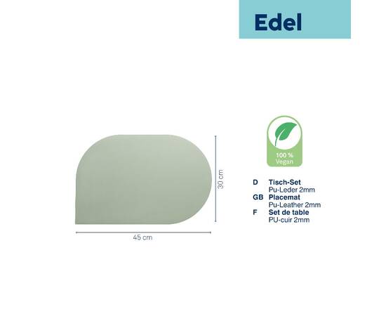 Килимок сервірувальний KELA Edel, димчасто-зелений, 45х30 см (12658), Тип: сети та підтарільники, Основний колір: зелений, Форма скатертини: овальна, Розмір: 30x45, зображення 3