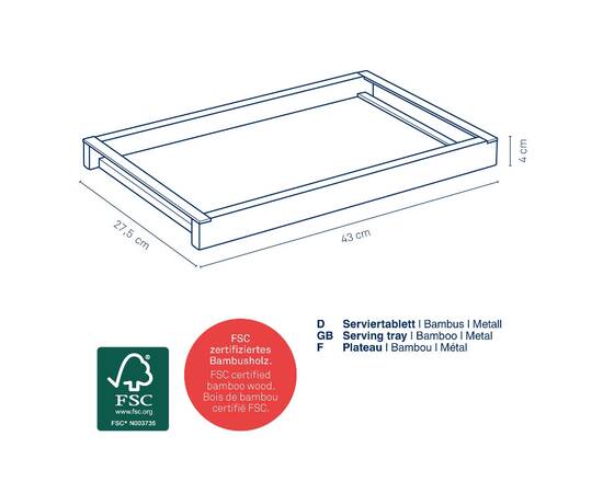 Поднос сервировочный KELA Kiril бамбуковий, 43x27.5х4 см (12598), изображение 3
