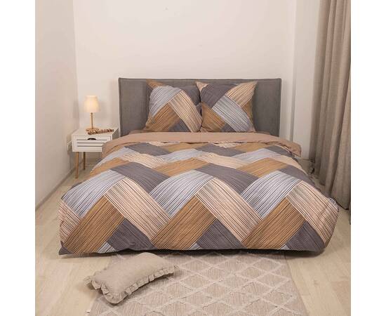 Постільна білизна 23240 ранфорс 200х220 з простирадлом на резинці 160х200 Вілюта, Розмір: двоспальний євро 200х220, Основний колір: бежевий, зображення 2