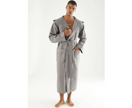 Халат мужской вафельный NUSA ns 24680 tas (l/xl), Цвет: серый, Размер: L/XL, изображение 3