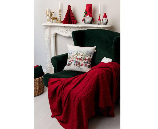 Наволочка декоративная 45х45 гобеленовая с велюром Снігова зима Салазки Прованс (037191), Цвет: голубой, Тип: наволочки, Размер: 45x45, изображение 2