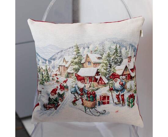 Наволочка декоративная 45х45 гобеленовая с велюром Снігова зима Салазки Прованс (037191), Цвет: голубой, Тип: наволочки, Размер: 45x45, изображение 4