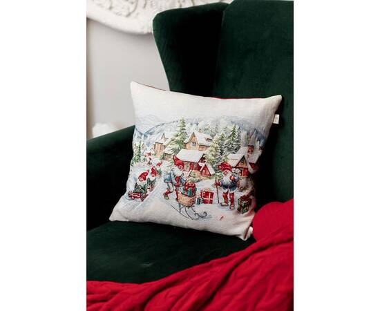 Подушка декоративная 45х45 гобеленовая с велюром Снігова зима Салазки Прованс (037197), Цвет: белый, Размер: 45x45, изображение 3