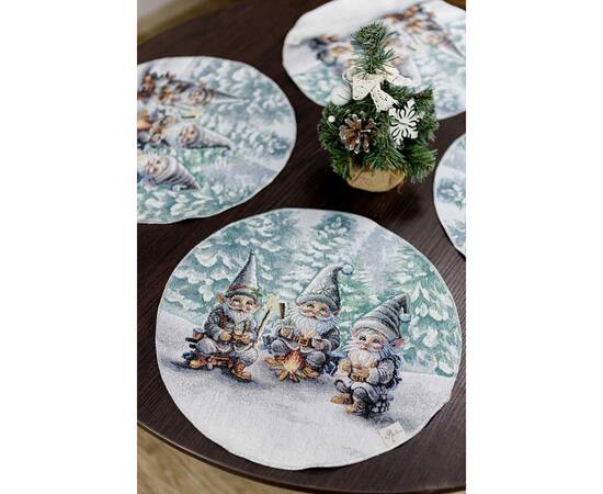 Серветка кругла D-35 гобеленова Казкові гноми Прованс (038429), Тип: серветки, Основний колір: бірюзовий, Форма скатертини: кругла, Розмір: Ø35, зображення 2