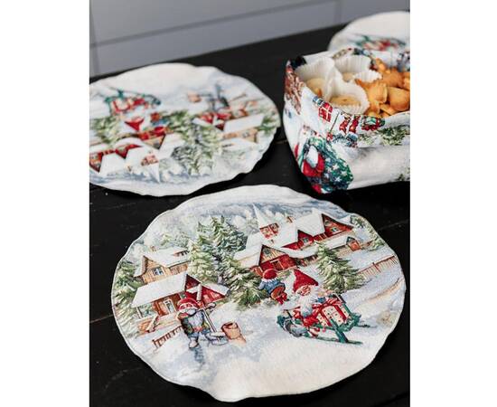 Салфетка круглая D-35 гобеленовая с велюром Снігова зима Прованс (036442), Тип: салфетки, Цвет: белый, Форма скатерти: круглая, Размер: Ø35, изображение 2