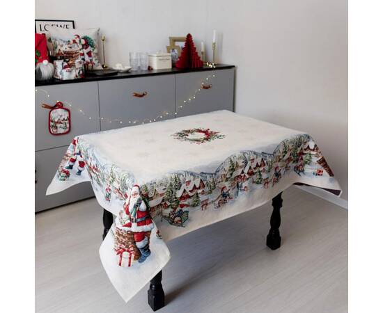 Скатертина 135х140 гобеленова з велюром Снігова зима Прованс (037468), Тип: скатертини, Основний колір: білий, Форма скатертини: прямокутна, Розмір: 135x140, зображення 3