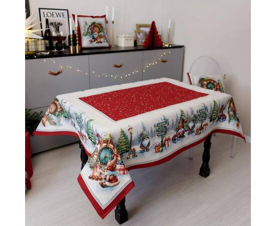 Скатерть 135х220 гобеленовая Різдвяне багаття Прованс (037402), Тип: скатерти, Цвет: красный, Форма скатерти: прямоугольная, Размер: 135x220, изображение 3