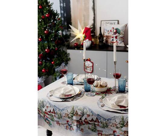 Скатерть 135х300 гобеленовая с велюром Снігова зима Прованс (037476), Тип: скатерти, Цвет: белый, Форма скатерти: прямоугольная, Размер: 135x300, изображение 2