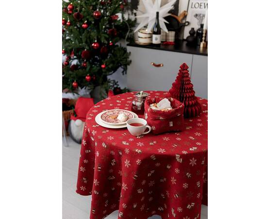 Скатерть круглая круглая D-136 Дзвіночки на червоному Прованс (036868), Тип: скатерти, Цвет: красный, Форма скатерти: круглая, Размер: Ø136, изображение 2