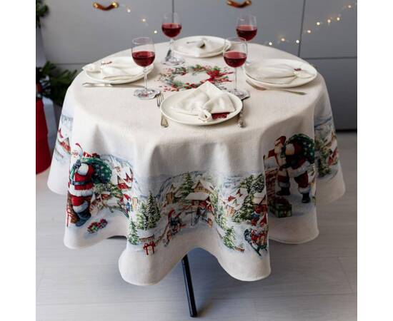 Скатертина кругла D-136 гобеленова з велюром Снігова зима c Прованс (037480), Тип: скатертини, Основний колір: білий, Форма скатертини: кругла, Розмір: Ø136, зображення 2