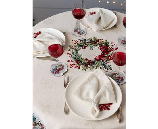 Скатертина кругла D-136 гобеленова з велюром Снігова зима c Прованс (037480), Тип: скатертини, Основний колір: білий, Форма скатертини: кругла, Розмір: Ø136, зображення 4