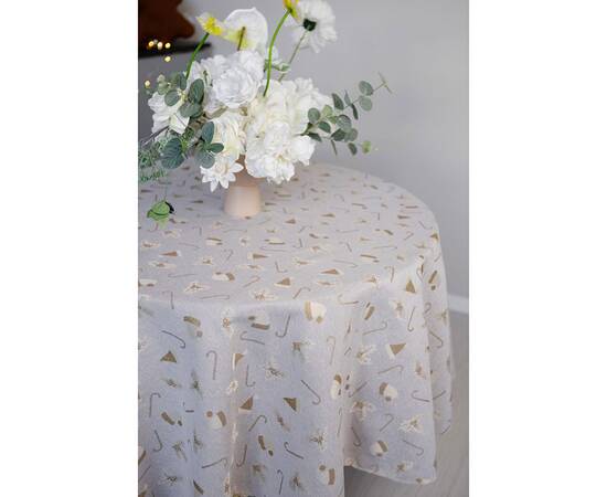 Скатертина кругла кругла D-136 Шапочки на бежевому Прованс (036814), Тип: скатертини, Основний колір: бежевий, Форма скатертини: кругла, Розмір: Ø136, зображення 3