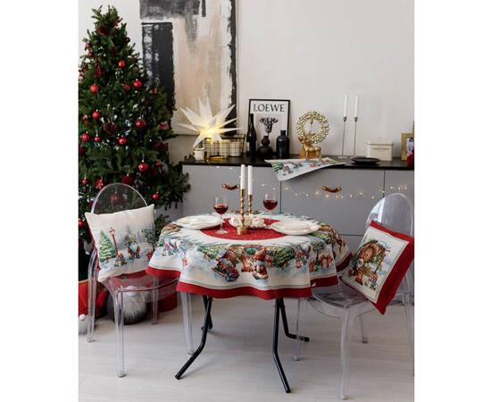 Скатерть круглая круглая D-180 гобеленовая Різдвяне багаття Прованс (038396), Тип: скатерти, Цвет: красный, Форма скатерти: круглая, Размер: Ø180, изображение 3