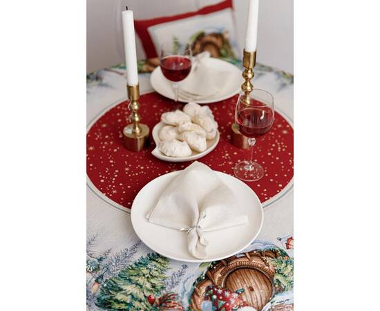 Скатерть круглая круглая D-180 гобеленовая Різдвяне багаття Прованс (038396), Тип: скатерти, Цвет: красный, Форма скатерти: круглая, Размер: Ø180, изображение 4