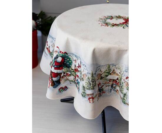 Скатерть круглая круглая D-180 гобеленовая с велюром Снігова зима c Прованс (037482), Тип: скатерти, Цвет: белый, Форма скатерти: круглая, Размер: Ø180, изображение 3