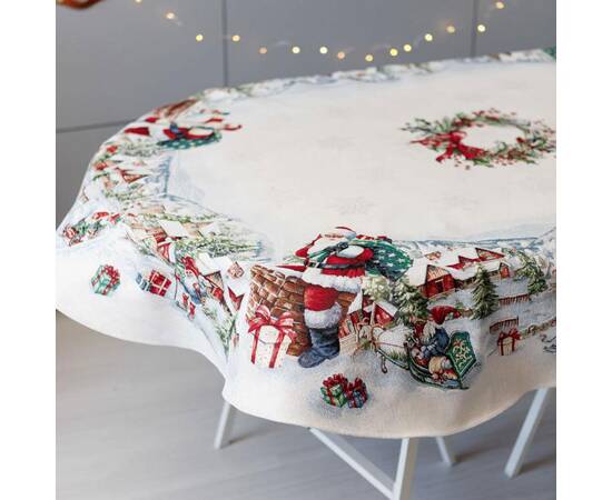 Скатерть овальная 135х180 ьна гобеленовая с велюром Снігова зима Прованс (037484), Тип: скатерти, Цвет: белый, Форма скатерти: овальная, Размер: 135x180, изображение 2