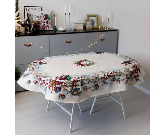 Скатерть овальная 135х180 ьна гобеленовая с велюром Снігова зима Прованс (037484), Тип: скатерти, Цвет: белый, Форма скатерти: овальная, Размер: 135x180, изображение 3