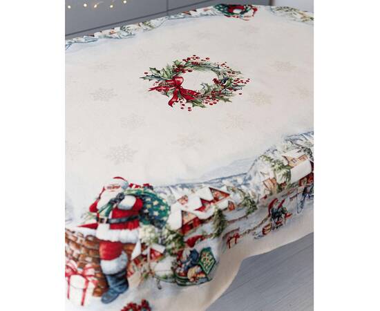 Скатерть овальная 135х180 ьна гобеленовая с велюром Снігова зима Прованс (037484), Тип: скатерти, Цвет: белый, Форма скатерти: овальная, Размер: 135x180, изображение 4