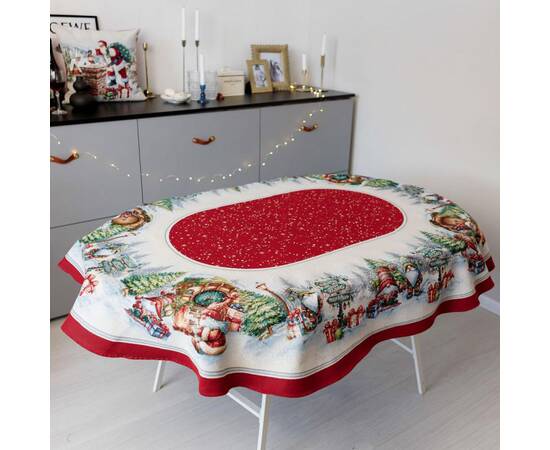 Скатерть овальная 135х240 гобеленовая Різдвяне багаття Прованс (037414), Тип: скатерти, Цвет: красный, Форма скатерти: овальная, Размер: 135x240, изображение 3