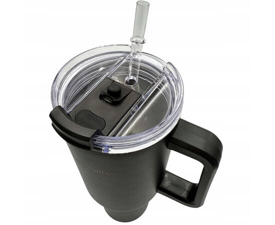 Термокухоль 1200 мл з нержавіючої сталі з трубочкою (чорний) Kamille (2172), зображення 2