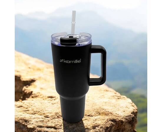 Термокухоль 1200 мл з нержавіючої сталі з трубочкою (чорний) Kamille (2172), зображення 5