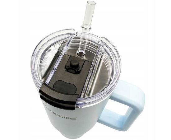 Термокружка 1200 мл из нержавеющей стали с трубочкой (голубой) Kamille (2174), изображение 2