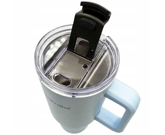 Термокружка 1200 мл из нержавеющей стали с трубочкой (голубой) Kamille (2174), изображение 3