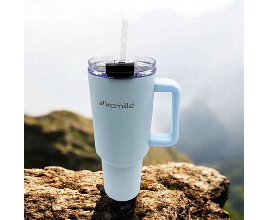 Термокружка 1200 мл из нержавеющей стали с трубочкой (голубой) Kamille (2174), изображение 5